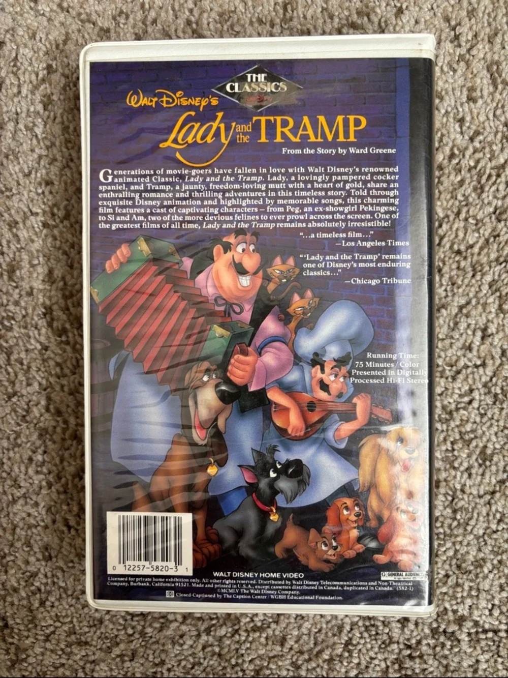 Disney Lady and the Tramp VHS Cover - Blue, Red, Yellow, Brown